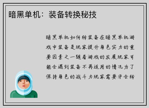 暗黑单机：装备转换秘技